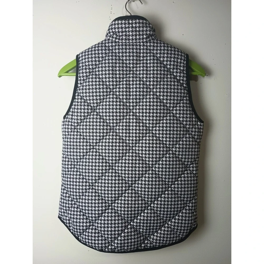 J.Crew Excursion Quilted Vest Black White Houndstooth Gold Zip XXS‎
